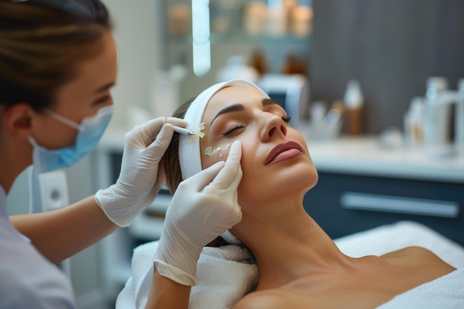 sesión de peeling facial médico en clínica estética